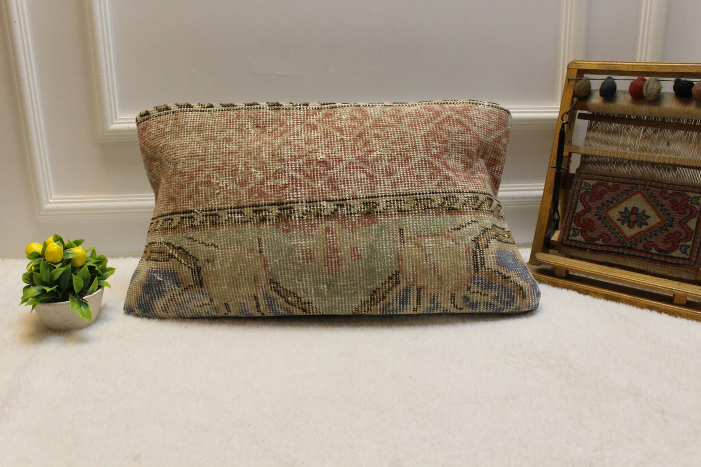 Handmade Kilim Pillow Cover: Upcycled Woven Rug Cushion (12x24 inch)