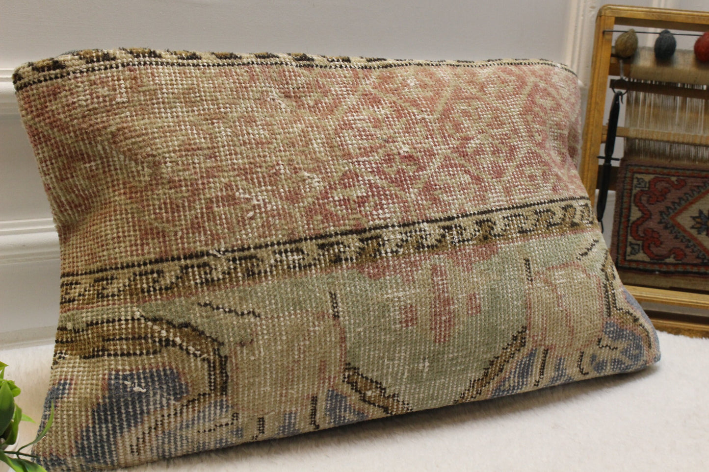 Handmade Kilim Pillow Cover: Upcycled Woven Rug Cushion (12x24 inch)
