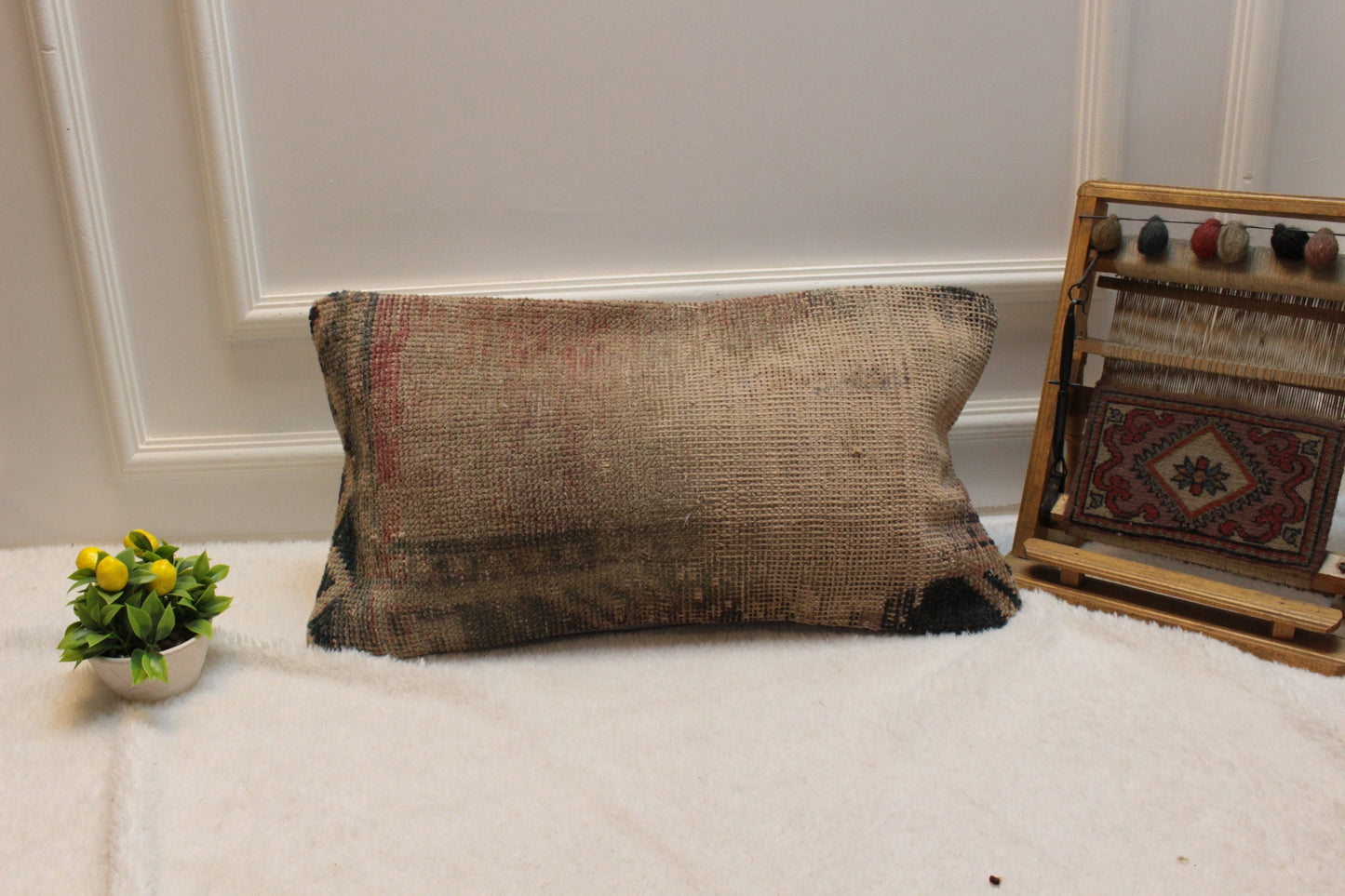 Handwoven Kilim Pillow Cover: Upcycled Ethnic Wool, 12x24 Rustic Lumbar