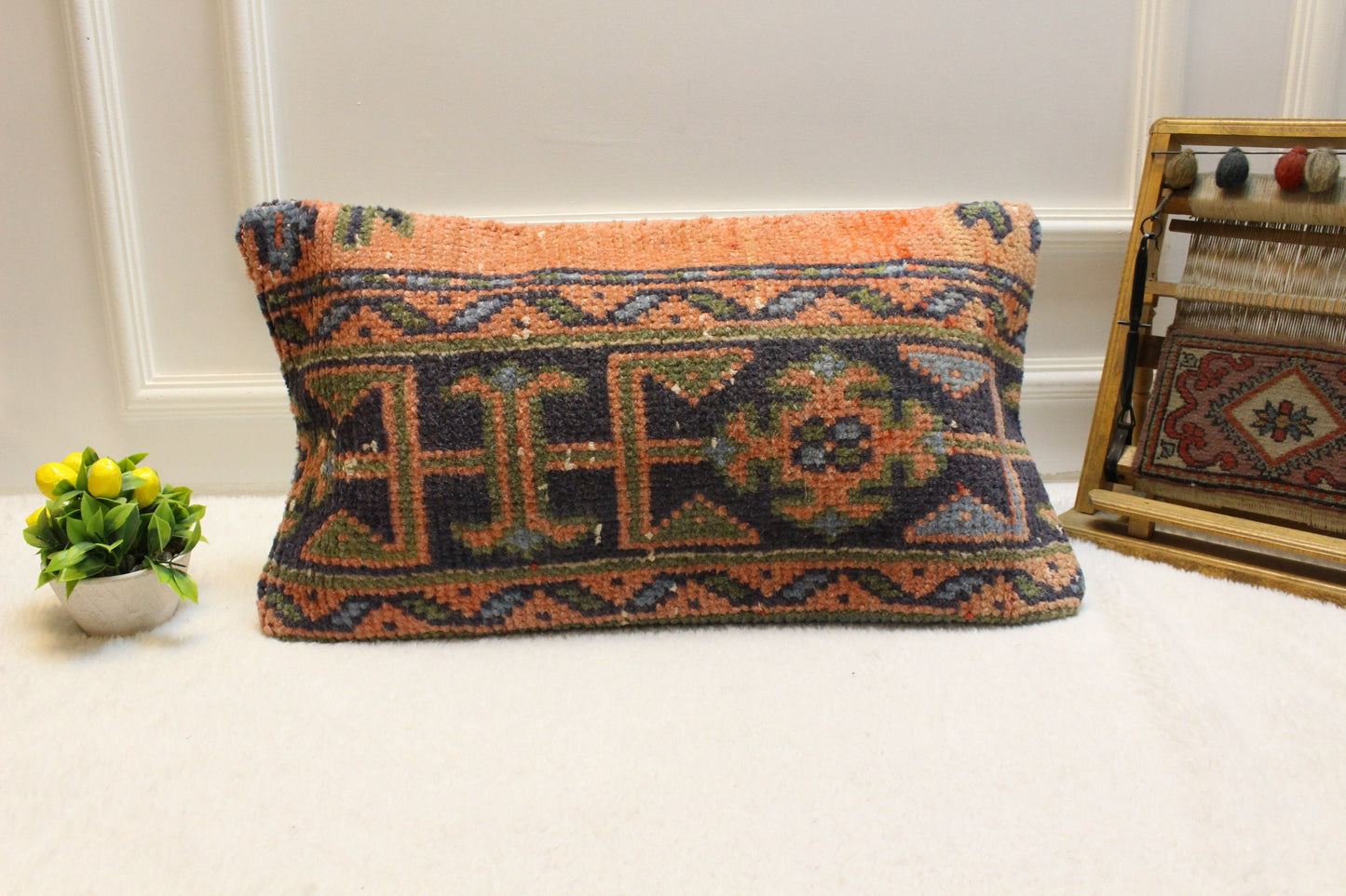 Handmade Kilim Pillow Cover: Upcycled Woven Rug, Boho Cushion (12x24 inch)