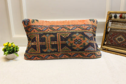 Handmade Kilim Pillow Cover: Upcycled Woven Rug, Boho Cushion (12x24 inch)