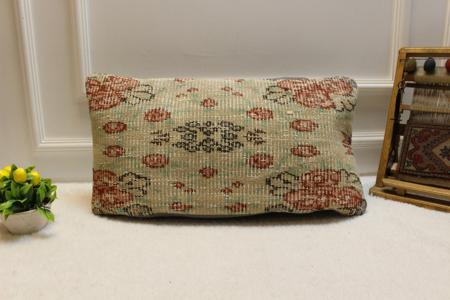 Handmade Kilim Pillow Cover: Upcycled Woven Rug, Boho Decor (12x24 inch)