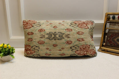 Handmade Kilim Pillow Cover: Upcycled Woven Rug, Boho Decor (12x24 inch)
