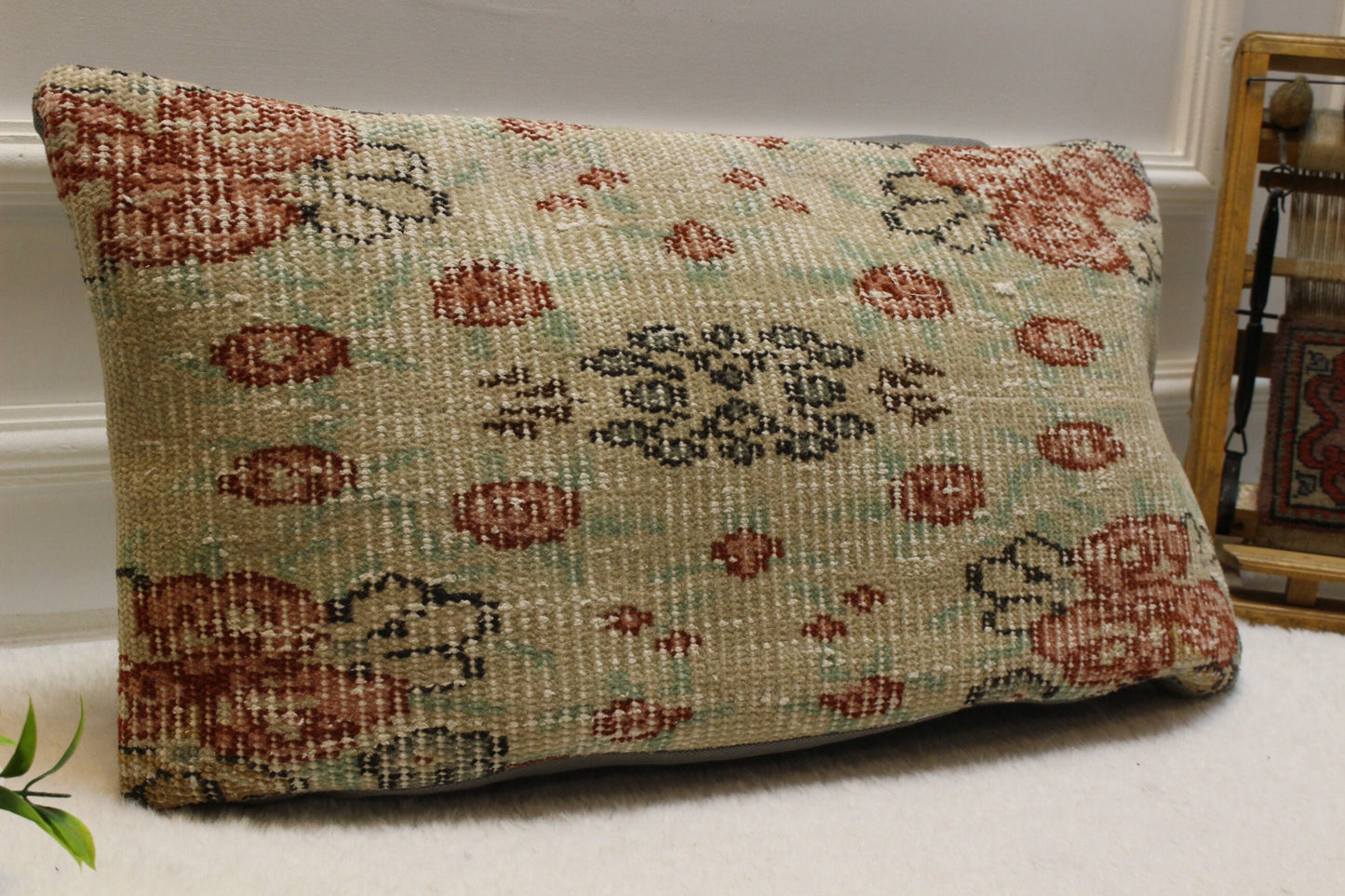 Handmade Kilim Pillow Cover: Upcycled Woven Rug, Boho Decor (12x24 inch)