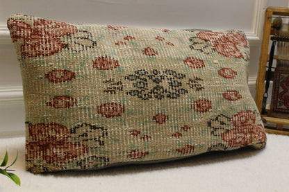 Handmade Kilim Pillow Cover: Upcycled Woven Rug, Boho Decor (12x24 inch)