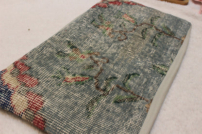 Handwoven Green Kilim Lumbar Pillow Cover: Rustic Ethnic Decor (12x24)