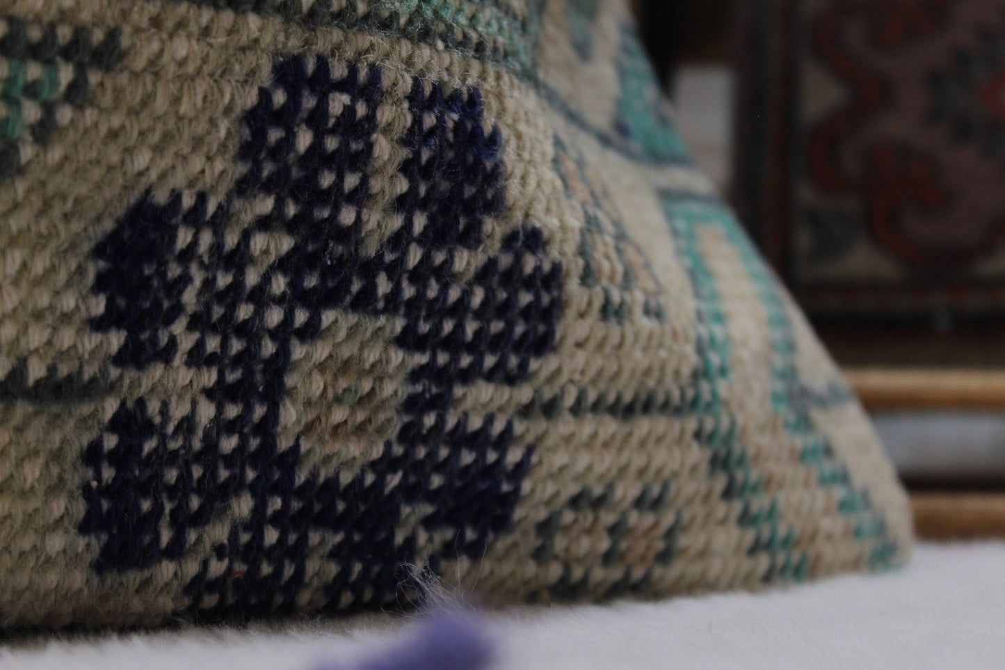 Handwoven Kilim Lumbar Pillow Cover: Orange, Blue, Beige (16x24)