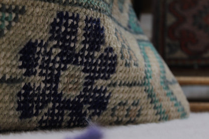 Handwoven Kilim Lumbar Pillow Cover: Orange, Blue, Beige (16x24)