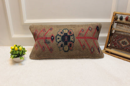 Handmade Kilim Lumbar Pillow Cover: Vintage Turkish Pillowcase (12x24 Inch)