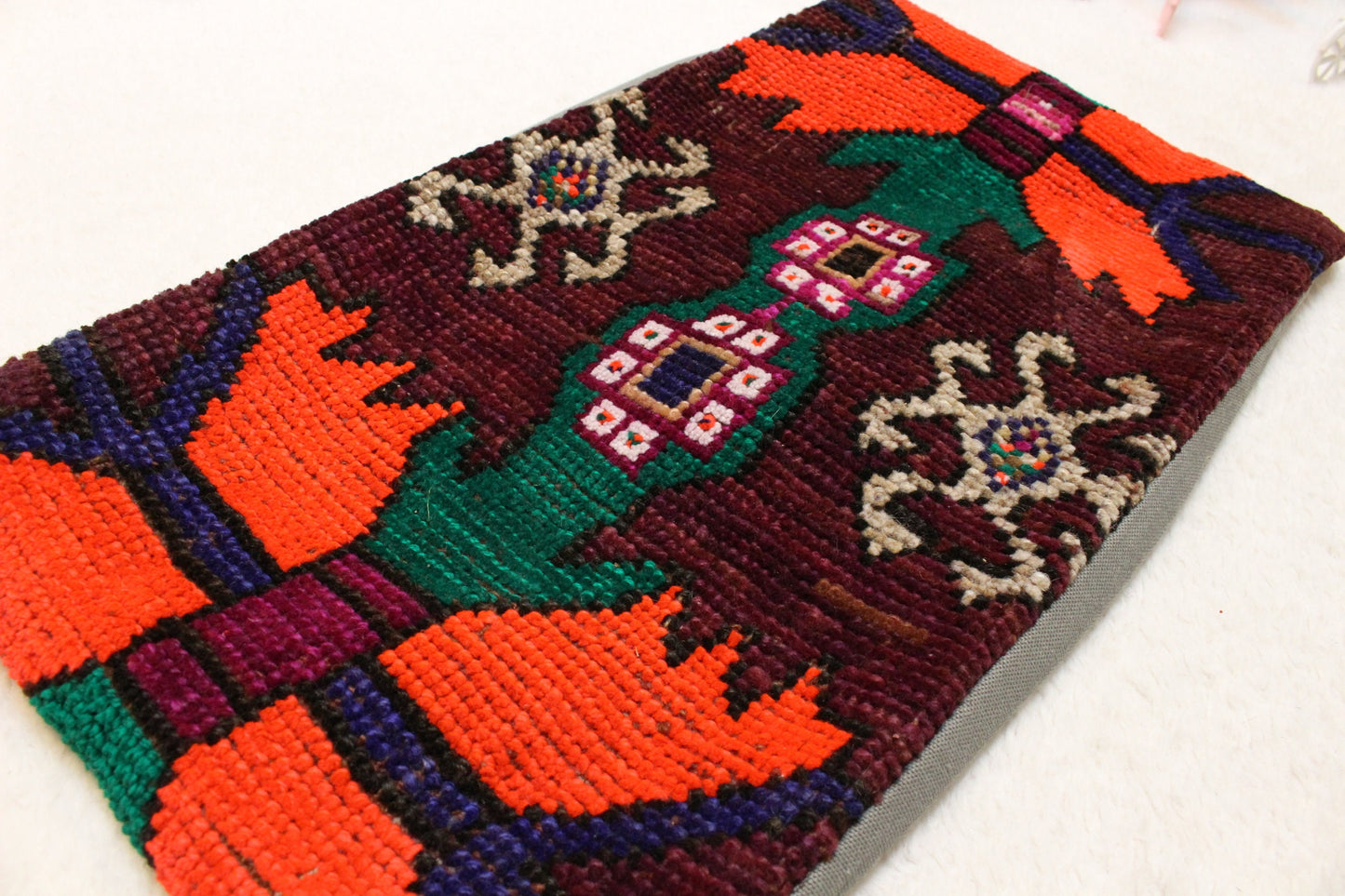 Handmade Kilim Pillow Cover: Upcycled Boho Rug Cushion (12x24 inch)