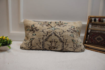 Handwoven Kilim Lumbar Pillow Cover: Rustic Ethnic Rug Pillow (12x24)