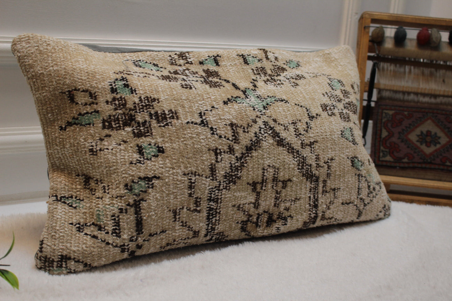 Handwoven Kilim Lumbar Pillow Cover: Rustic Ethnic Rug Pillow (12x24)