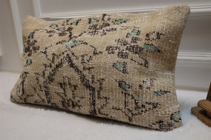 Handwoven Kilim Lumbar Pillow Cover: Rustic Ethnic Rug Pillow (12x24)