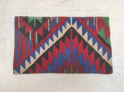Handmade Kilim Lumbar Pillow Cover: Upcycled Woven Rug, 12x20 inch