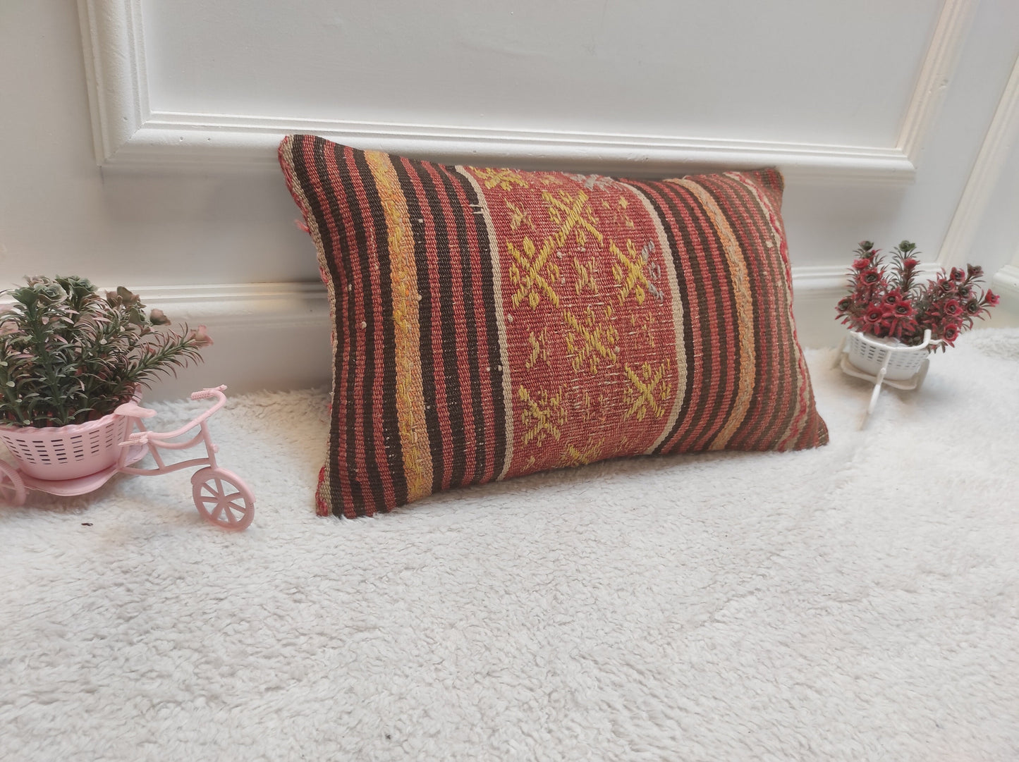 Handmade Kilim Lumbar Pillow Cover: Boho Decor, 12x20