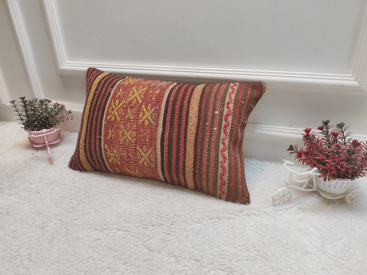 Handmade Kilim Lumbar Pillow Cover: Boho Decor, 12x20
