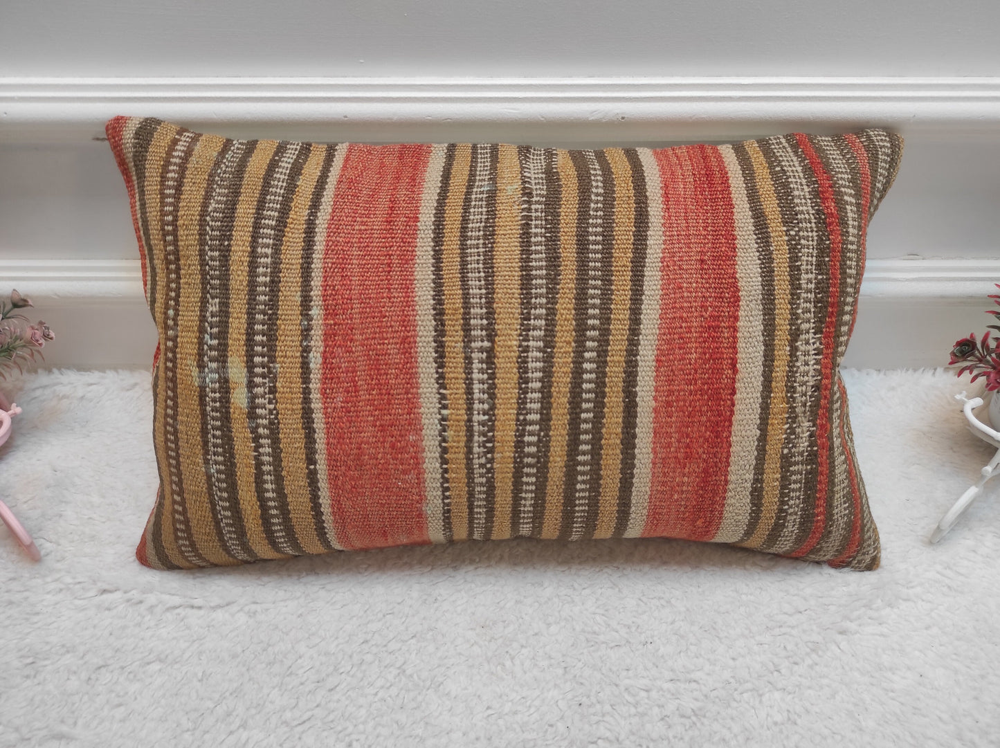 Striped Kilim Lumbar Pillow Cover: Organic Wool, 12x20 inch