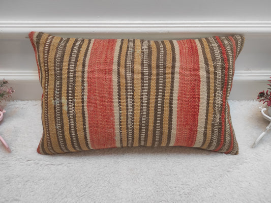 Striped Kilim Lumbar Pillow Cover: Organic Wool, 12x20 inch