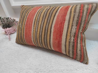 Striped Kilim Lumbar Pillow Cover: Organic Wool, 12x20 inch