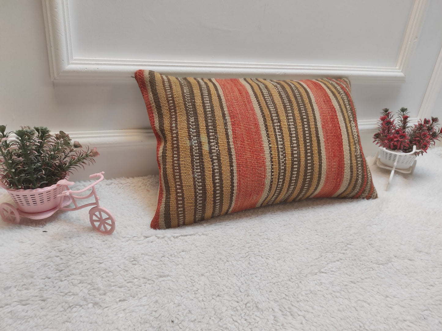 Striped Kilim Lumbar Pillow Cover: Organic Wool, 12x20 inch