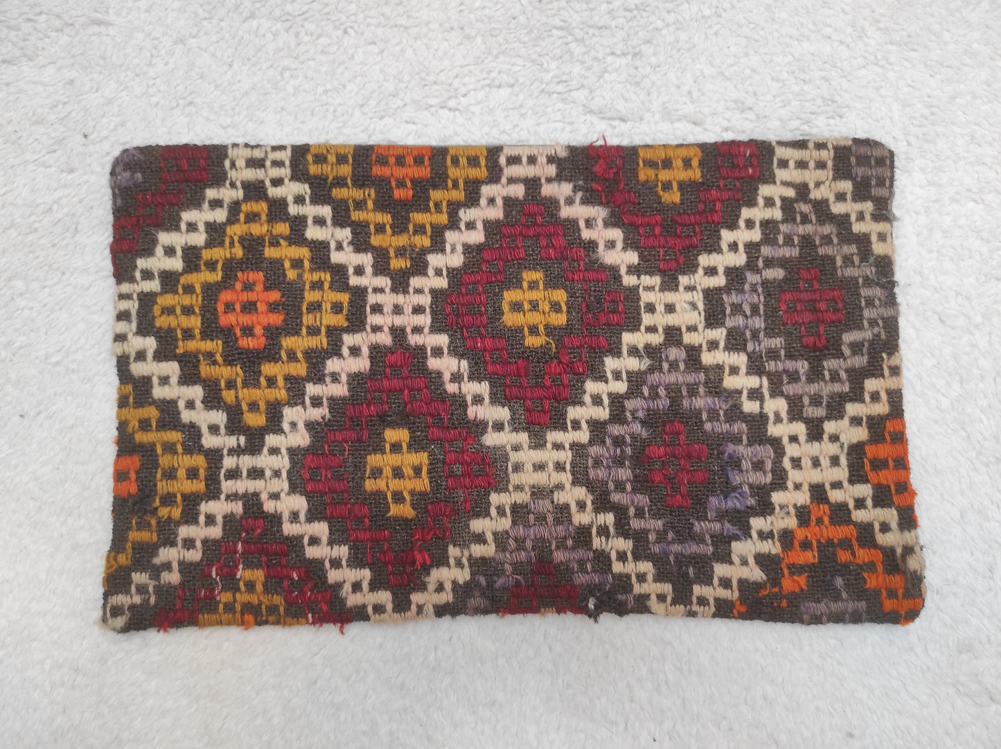 Handmade Kilim Lumbar Pillow Cover: Organic Wool Boho Decor (12x20 inc)