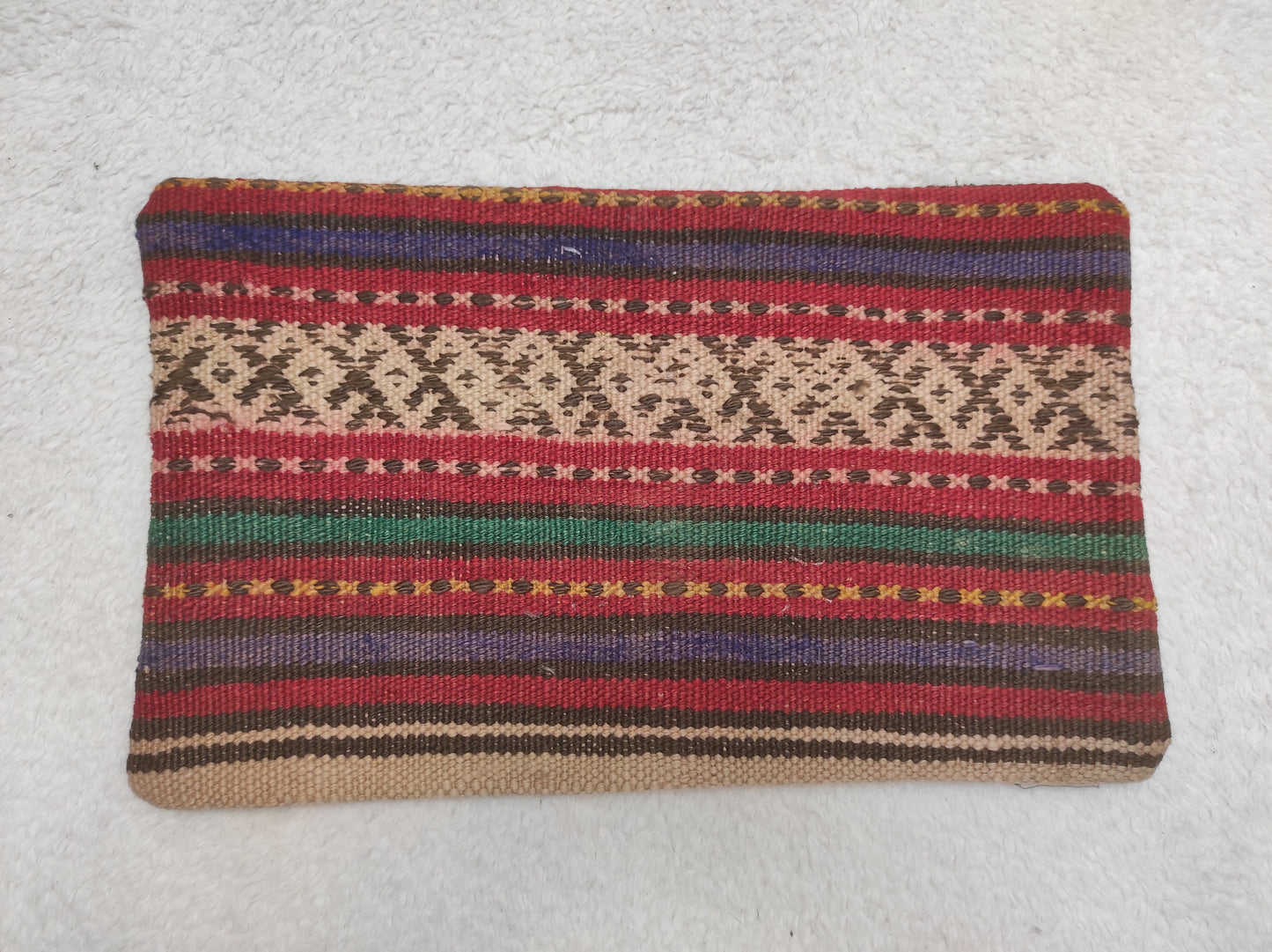 Handmade Kilim Lumbar Pillow Cover: Striped Woven Rug, 12x20 inch