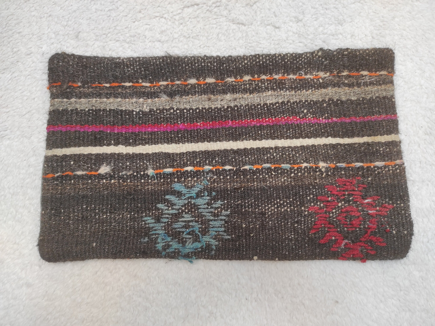 Handmade Kilim Lumbar Pillow Cover: Upcycled Woven Rug, Boho Decor (12x20 in)