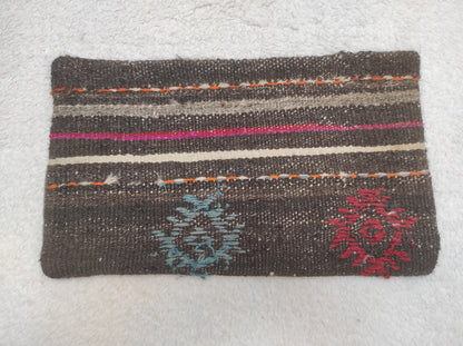 Handmade Kilim Lumbar Pillow Cover: Upcycled Woven Rug, Boho Decor (12x20 in)