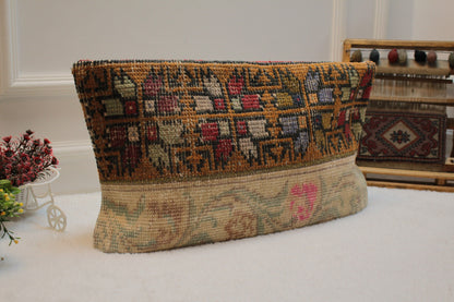 Handmade Turkish Rug Lumbar Pillow Cover: Patchwork Kilim, 12x24 inch