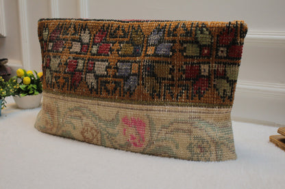 Handmade Turkish Rug Lumbar Pillow Cover: Patchwork Kilim, 12x24 inch