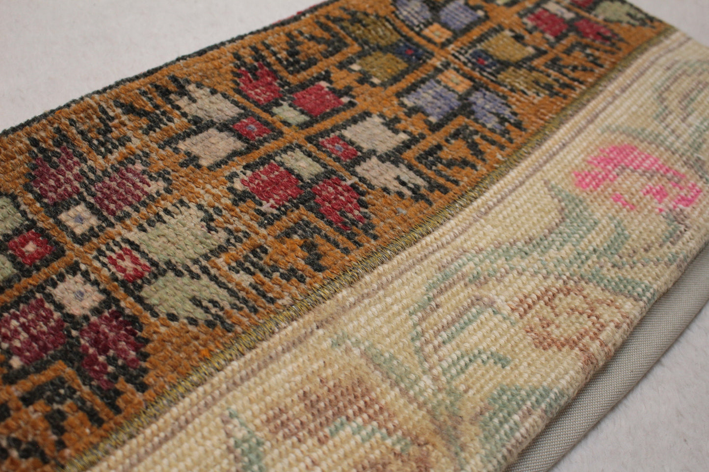 Handmade Turkish Rug Lumbar Pillow Cover: Patchwork Kilim, 12x24 inch