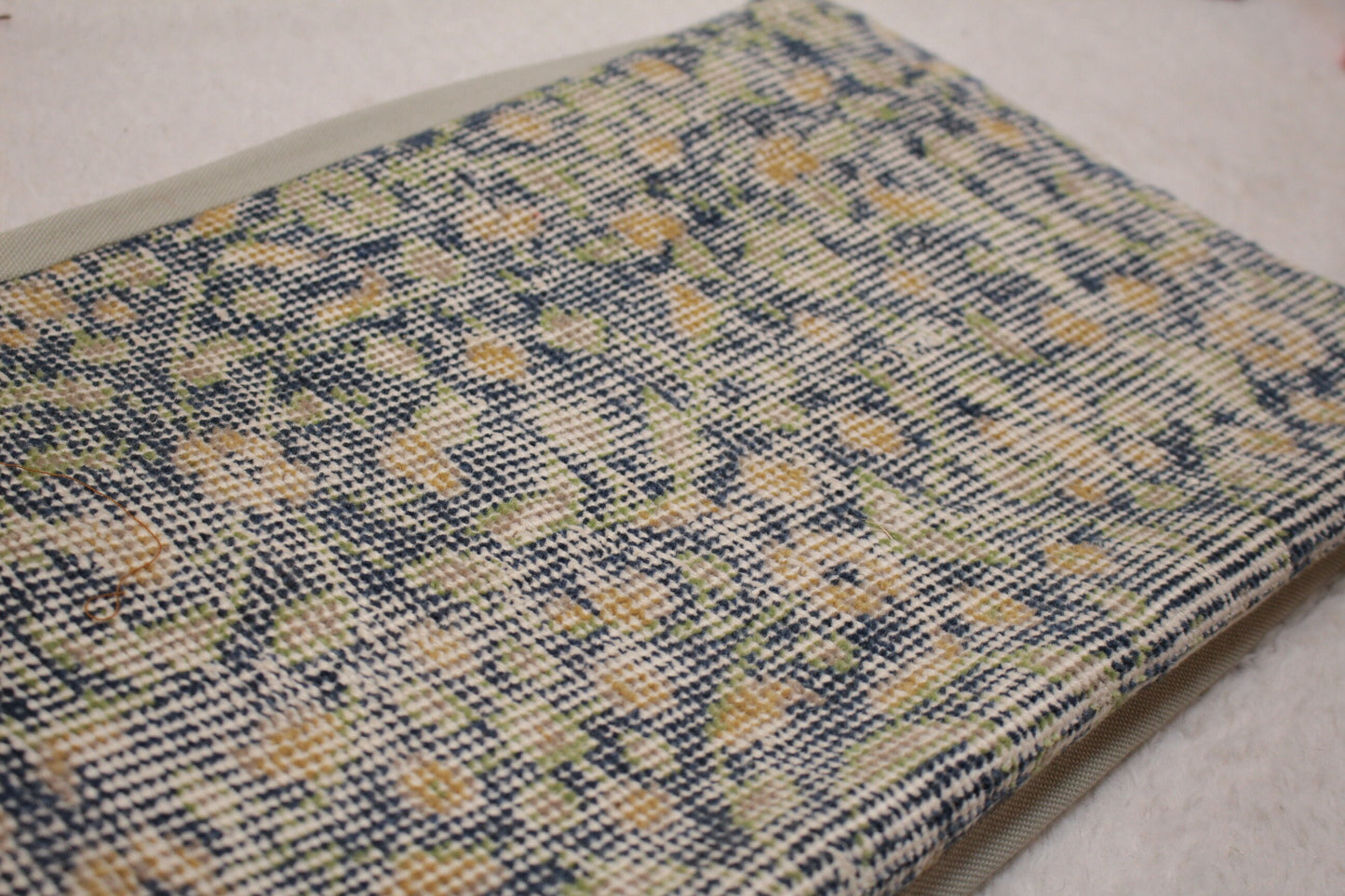 Floral Turkish Rug Pillow: Blue Beige Wool Lumbar Cover (12x24 in)