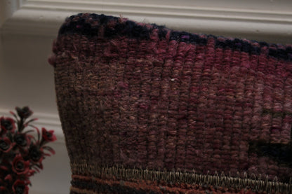 Handmade Turkish Rug Lumbar Pillow Cover: Organic Wool, 12x24 inc