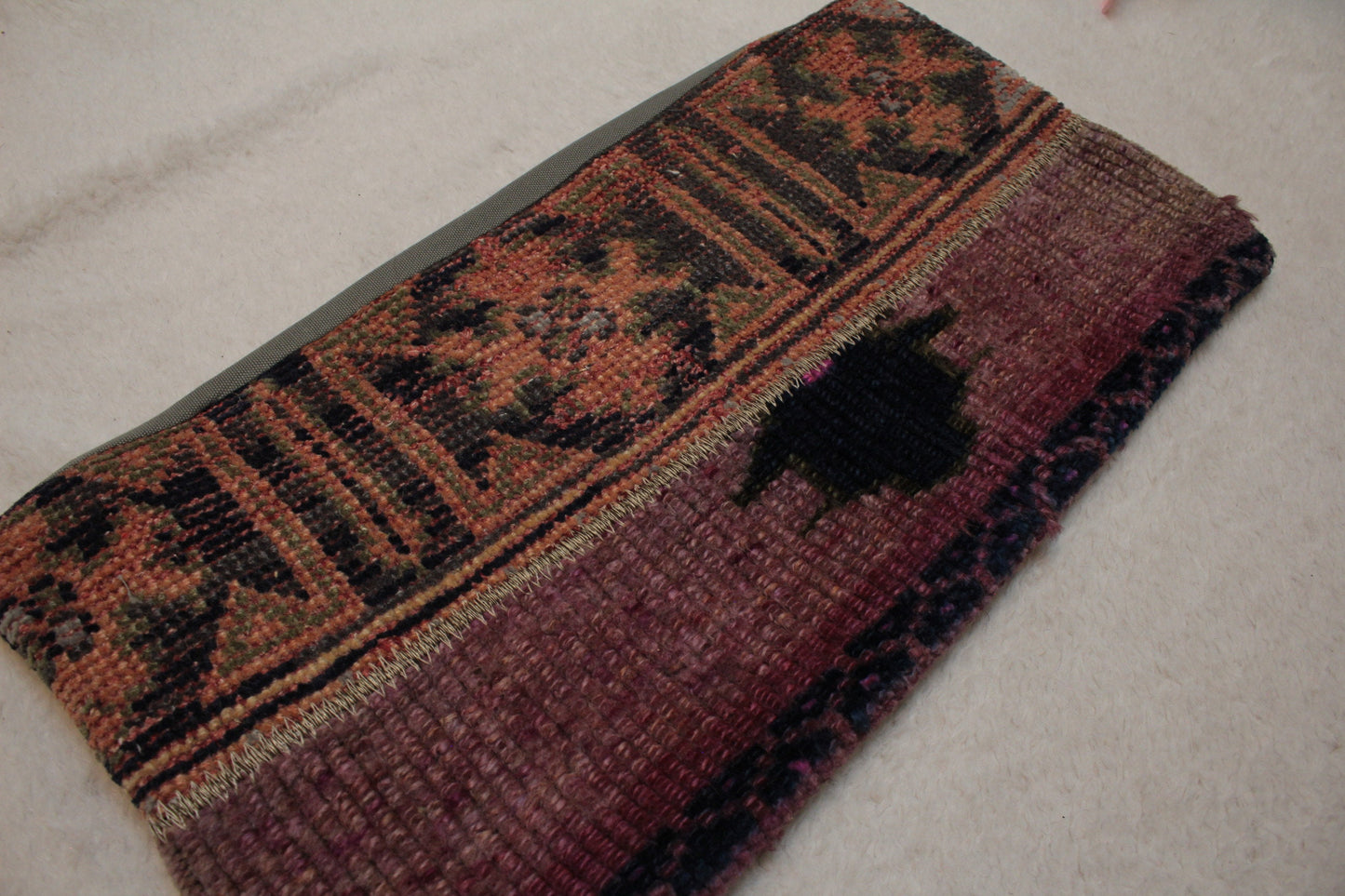 Handmade Turkish Rug Lumbar Pillow Cover: Organic Wool, 12x24 inc