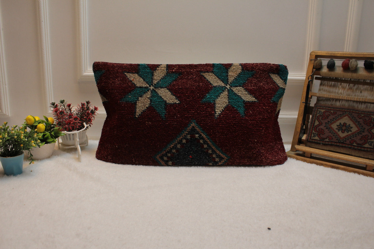 Handmade Kilim Lumbar Pillow Cover: Ethnic Turkish Rug, 12x24