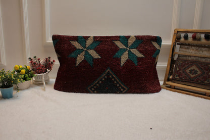 Handmade Kilim Lumbar Pillow Cover: Ethnic Turkish Rug, 12x24