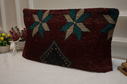 Handmade Kilim Lumbar Pillow Cover: Ethnic Turkish Rug, 12x24
