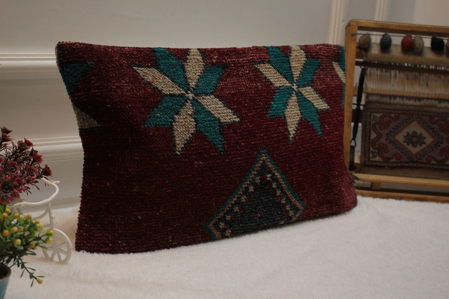 Handmade Kilim Lumbar Pillow Cover: Ethnic Turkish Rug, 12x24