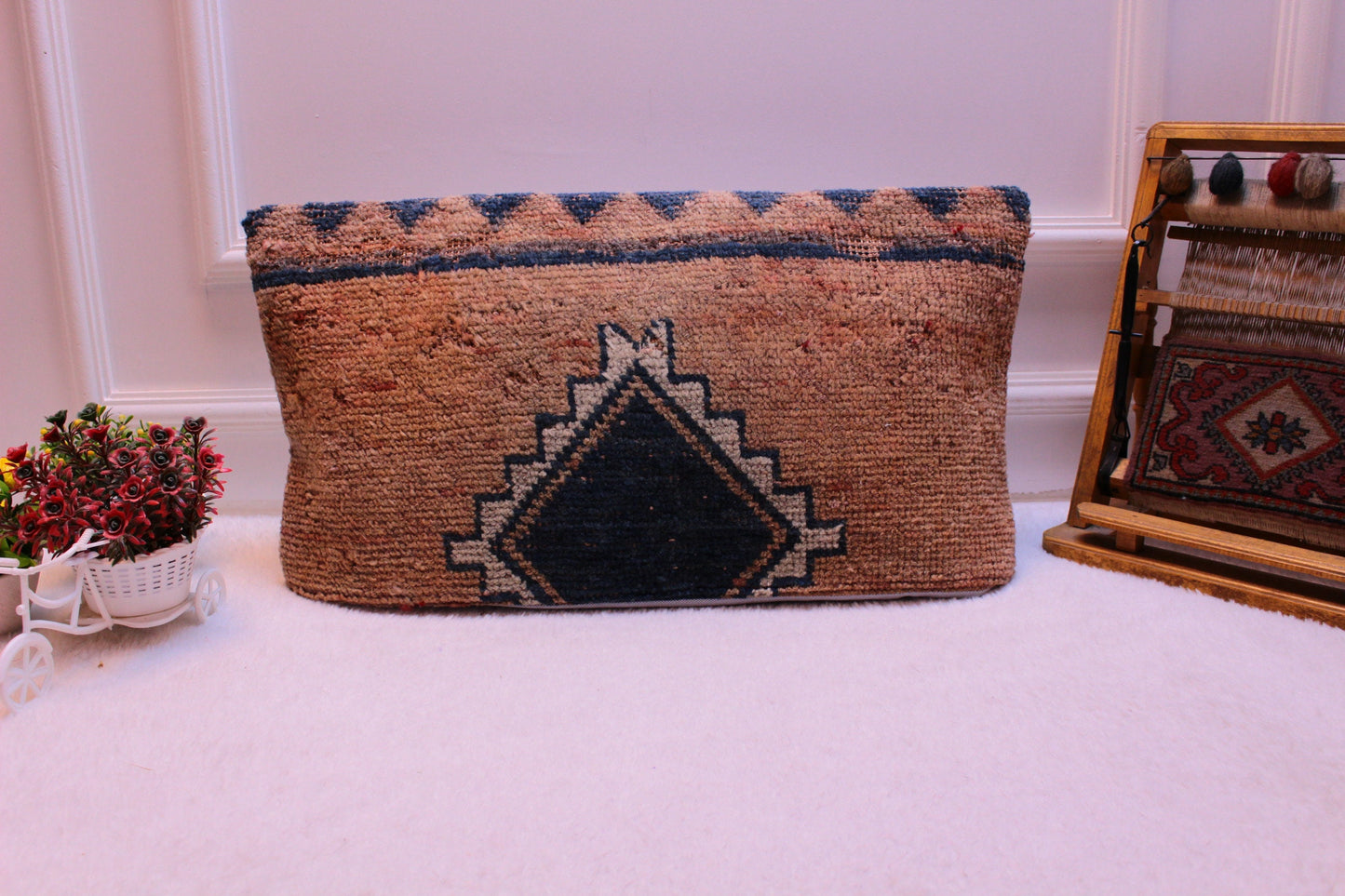 Handmade Kilim Lumbar Pillow Cover: Upcycled Woven Rug, Boho Decor (12x24 in)