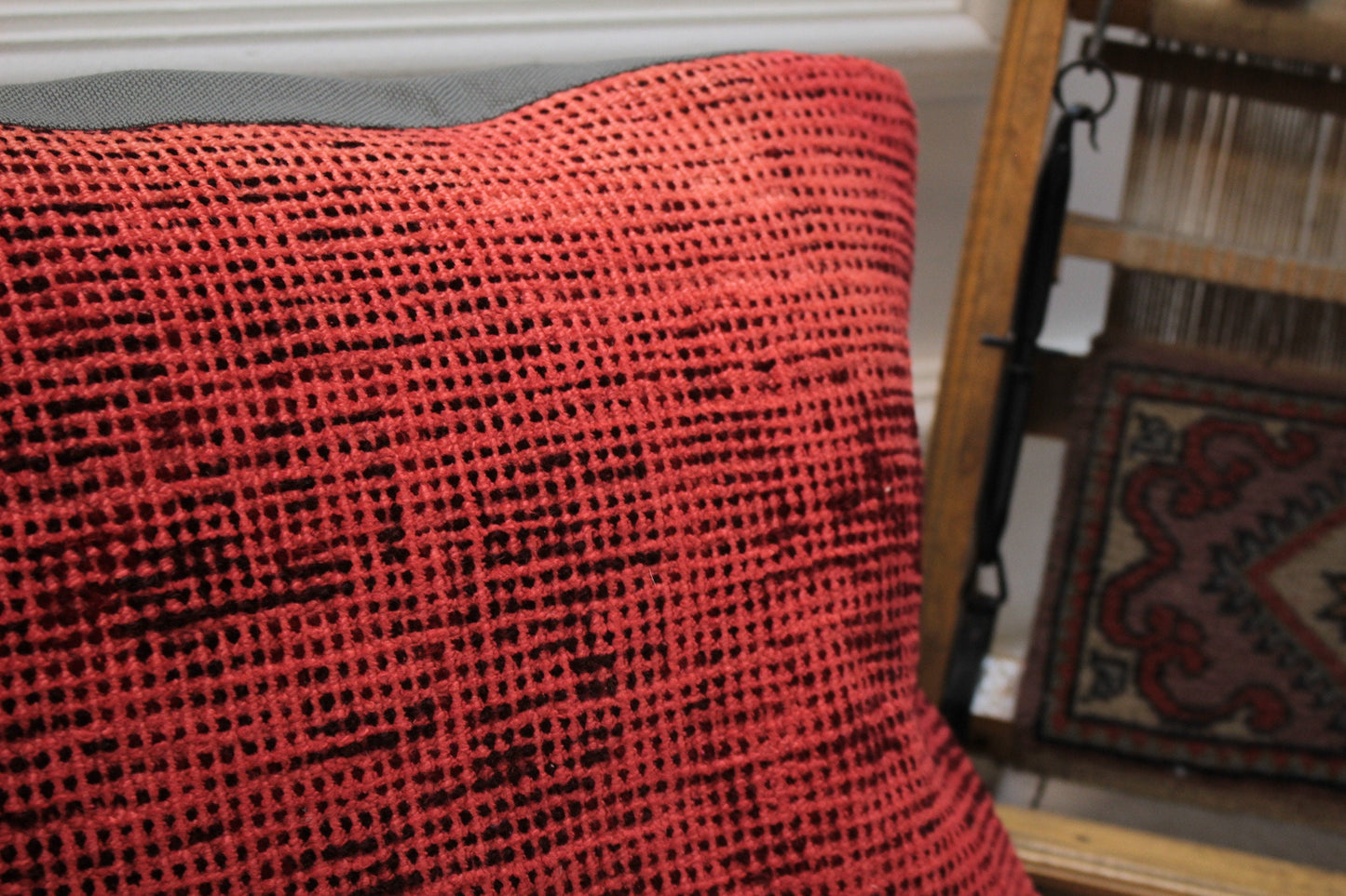 Red Overdyed Turkish Rug Lumbar Pillow Cover: 12x24 inc Handmade Kilim Pillow