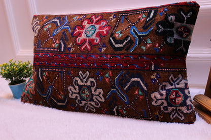 Handmade Brown Kilim Pillow Cover: 12x24 Boho Lumbar Throw Pillow