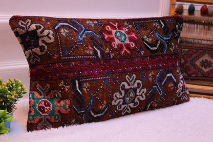 Handmade Brown Kilim Pillow Cover: 12x24 Boho Lumbar Throw Pillow