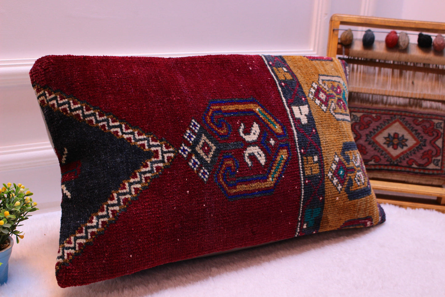 Vintage Turkish Rug Pillow Cover: 12x24 Boho Lumbar Pillow