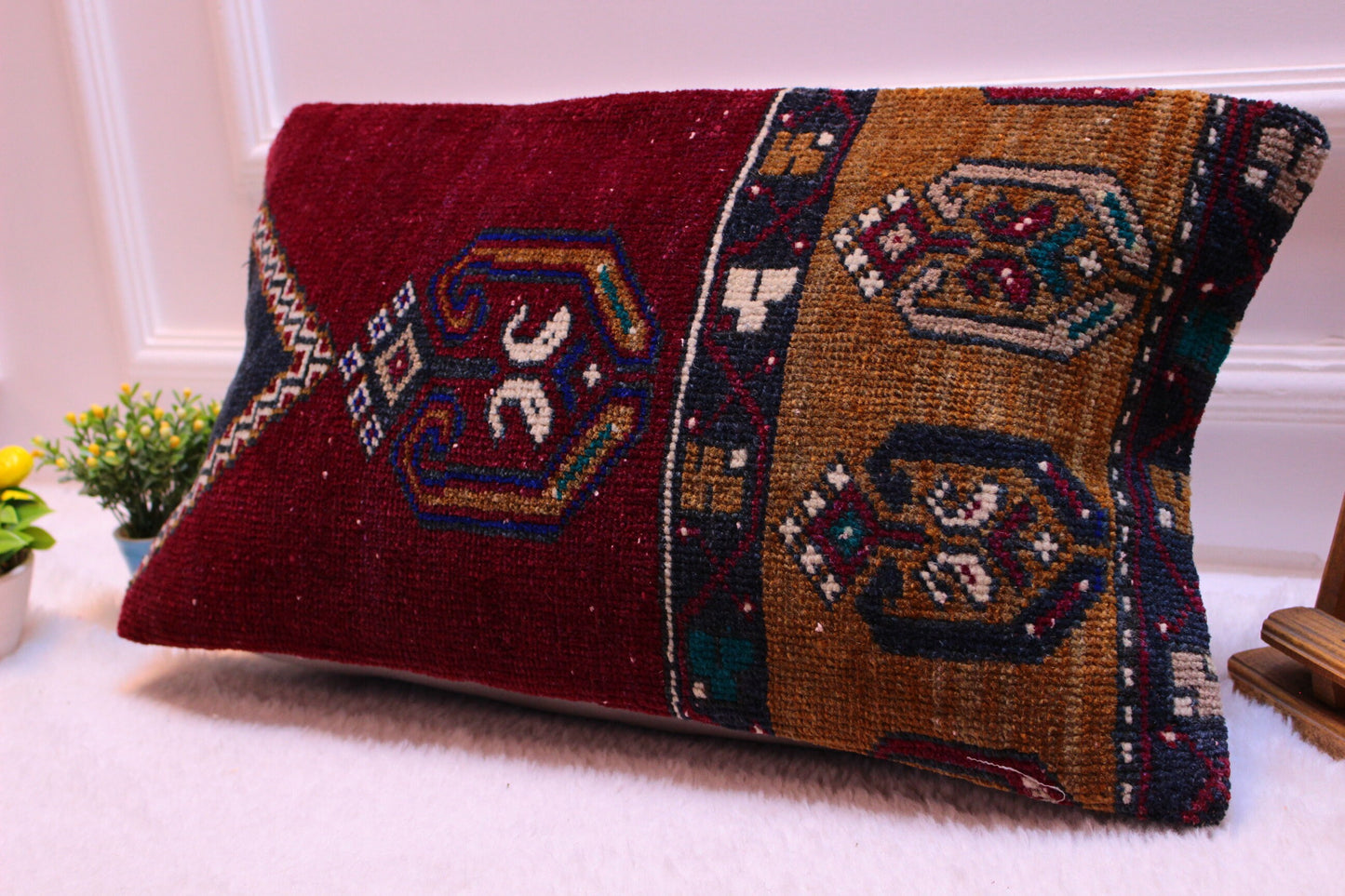 Vintage Turkish Rug Pillow Cover: 12x24 Boho Lumbar Pillow