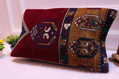 Vintage Turkish Rug Pillow Cover: 12x24 Boho Lumbar Pillow