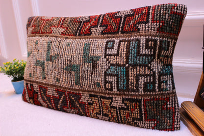 Handmade Turkish Kilim Pillow Cover: Boho Decor (12x24 inc)