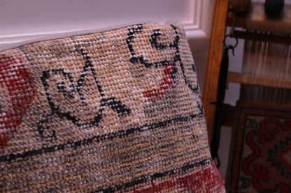 Vintage Turkish Rug Pillow Cover: Red Beige Kilim, 12x24 inch