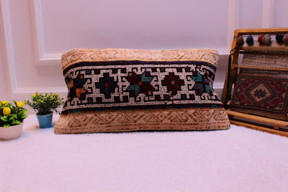 Boho Rug Pillow Cover: 12x24 inch, Upcycled Turkish Wool Kilim