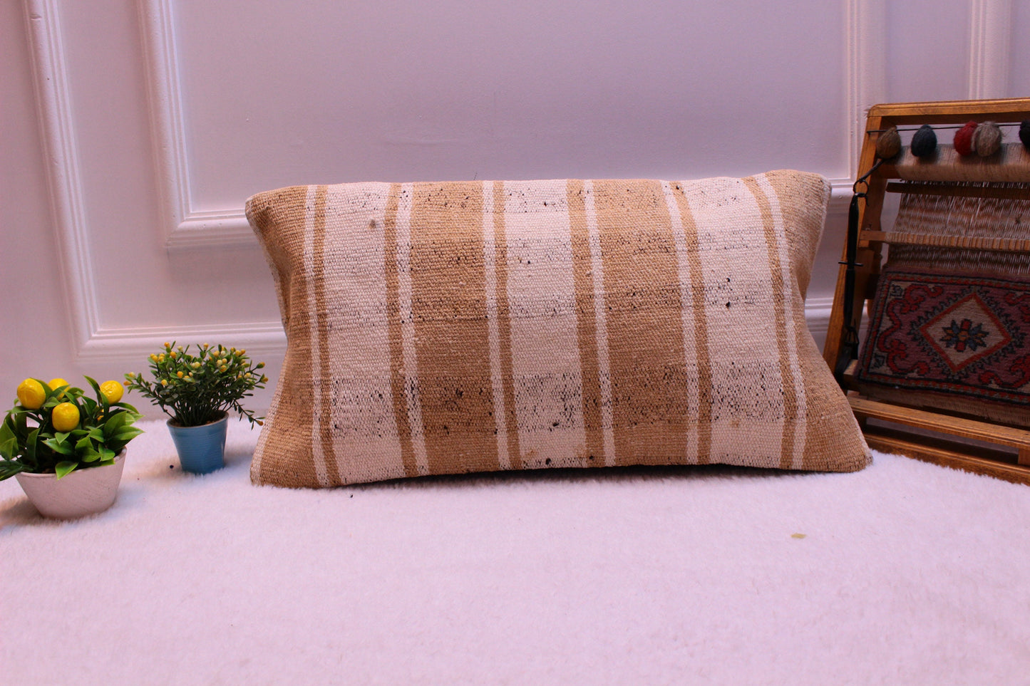 Handmade Kilim Pillow Cover: Striped Turkish Cushion (12x24 in)