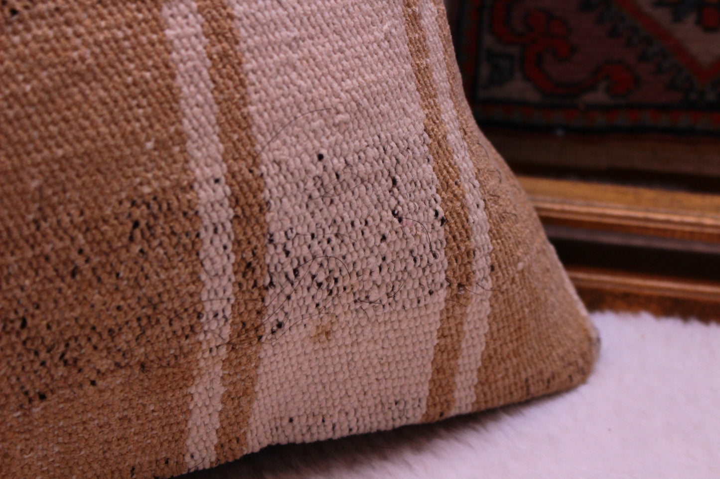 Handmade Kilim Pillow Cover: Striped Turkish Cushion (12x24 in)